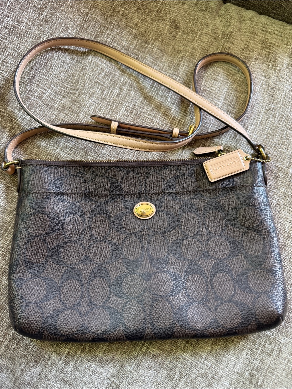 Coach Brown Signature Crossbody with Tan Strap